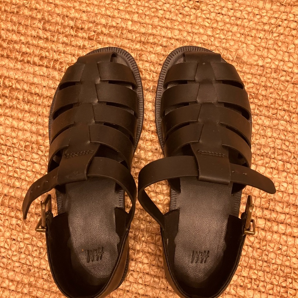 H&M Black Sandals with Gold Buckle